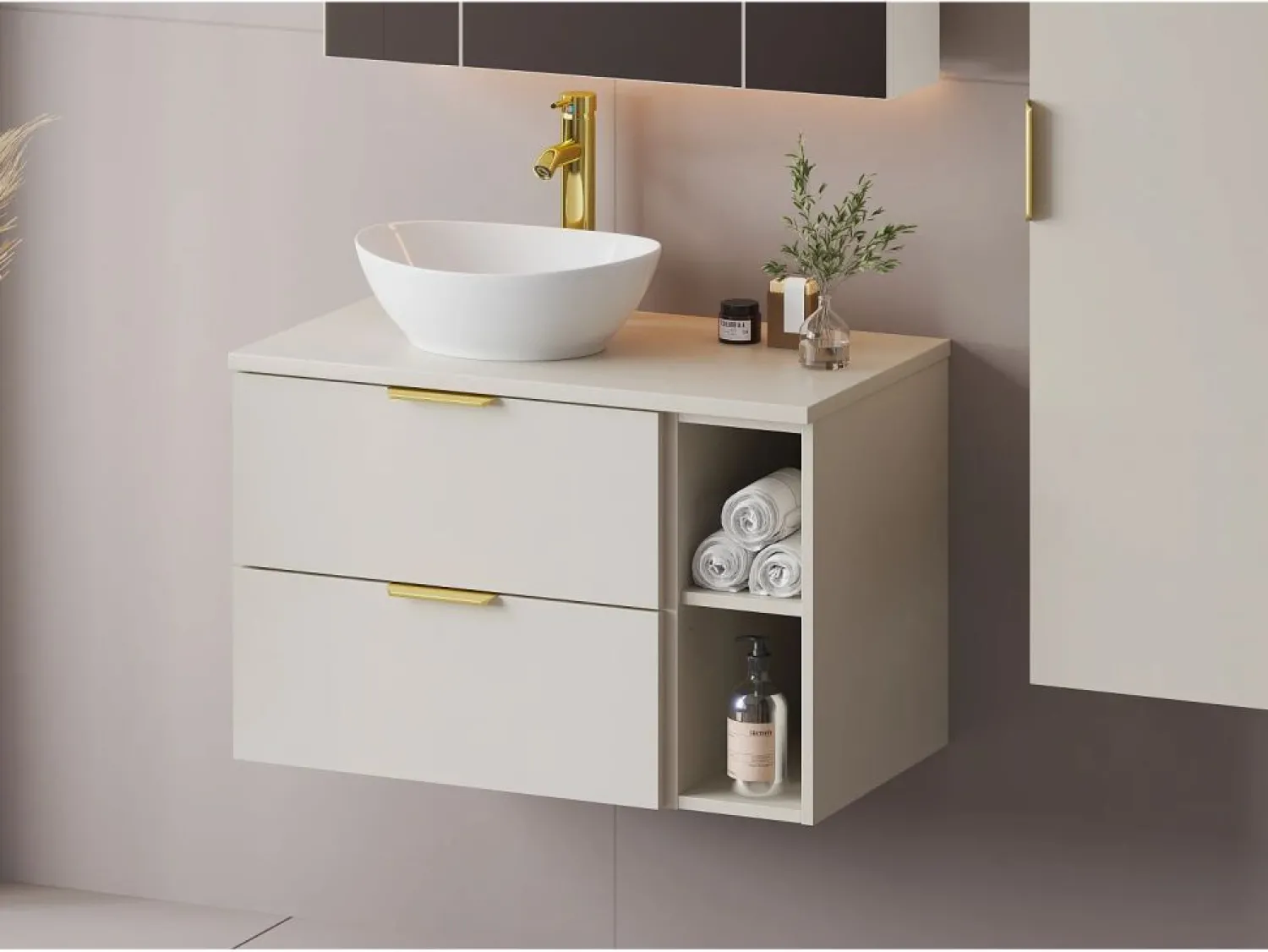 Online Conjunto de baño de cachemira 80 cm Armario Estantería Encimera Pile Beige