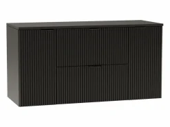 Sale Conjunto de baño 120 cm Armario Encimera Columna Frentes ranurados Negro