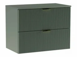 New Conjunto de baño 100 cm Armario Encimera Estantería Nogal Columna Frentes ranurados Verde