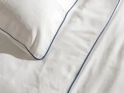 Best Conjunto de cama en percal 80 hilos/ cm² - Funda 240 x 260 cm + 2 fundas de almohada - Blanco y azul- AGAMI Ropa De Cama|Juego De Sábanas