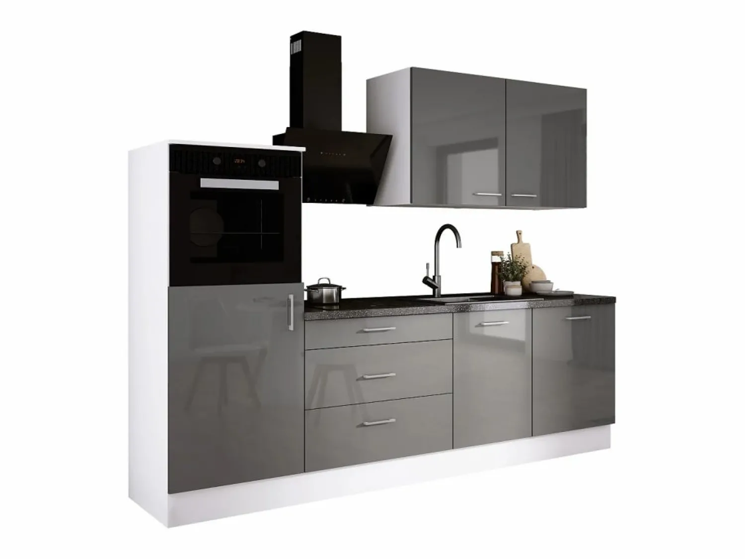 Conjunto de cocina: Blanco Mate, Brillo, dimensiones: ancho: 250 cm, alto: 220 cm, fondo: 60 cm Cocina Completa