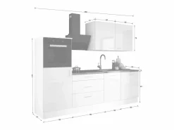 Discount Conjunto de cocina: Blanco Mate, Brillo, dimensiones: largo: 250 cm, alto: 220 cm, fondo: 60 cm Cocina Completa