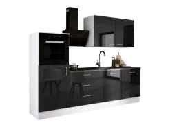 Conjunto de cocina: Blanco Mate, Brillo, dimensiones: ancho: 250 cm, alto: 220 cm, fondo: 60 cm