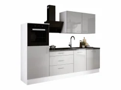 Outlet Conjunto de cocina: Blanco Mate, Hielo, dimensiones: ancho: 250 cm, alto: 220 cm, fondo: 60 cm Gris