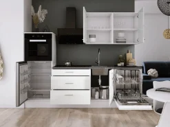 Outlet Conjunto de cocina: Mate, Brillo, dimensiones: largo: 250 cm, alto: 220 cm, fondo: 60 cm Blanco