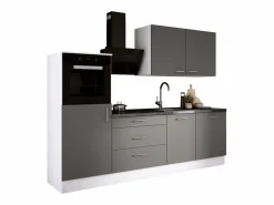 Hot Conjunto de cocina: Blanco Mate, Gris Mate, dimensiones: largo: 250 cm, alto: 220 cm, fondo: 60 cm Gris antracita