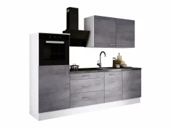 Online Conjunto de cocina: Blanco Mate, Hormigón, dimensiones: ancho: 250 cm, alto: 220 cm, fondo: 60 cm Gris