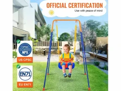Discount Conjunto de Columpios 3 en 1 para Niños SucceBuy, Soporte Metálico Plegable, 4 Sacos de Arena para Patio, Carga 54,43 kg Columpio