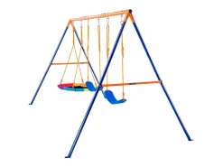 Conjunto de Columpios SucceBuy de Jardín con 1 Asiento 2 Plazas con Cinturón, Soporte Metálico, Cuerda Ajustable para Patio Multicolor
