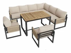 ModernLuxe Conjunto de comedor de jardín para 7 - 8 personas - sofá de esquina - 2 butacas - 1 mesa -