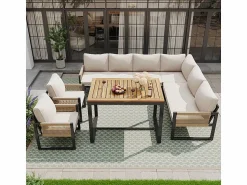 ModernLuxe Conjunto de comedor de jardín para 7 - 8 personas - sofá de esquina - 2 butacas - 1 mesa -