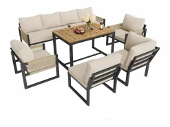 ModernLuxe Conjunto de comedor de jardín para 7 - 8 personas - sofá de esquina - 2 butacas - 1 mesa -