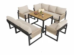 ModernLuxe Conjunto de comedor de jardín para 7 - 8 personas - sofá de esquina - 2 butacas - 1 mesa -