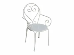Discount MYLIA Conjunto de comedor de jardín en metal forjado con mesa redonda y 4 sillones s GUERMANTES Blanco