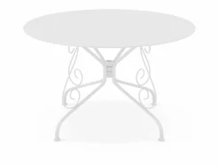 Discount MYLIA Conjunto de comedor de jardín en metal forjado con mesa redonda y 4 sillones s GUERMANTES Blanco