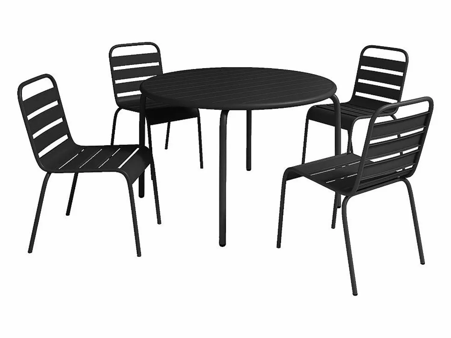 Outlet Conjunto de comedor jardín de metal - una mesa D.110cm y 4 sillas apilables - - MIRMANDE Comedores De Jardín