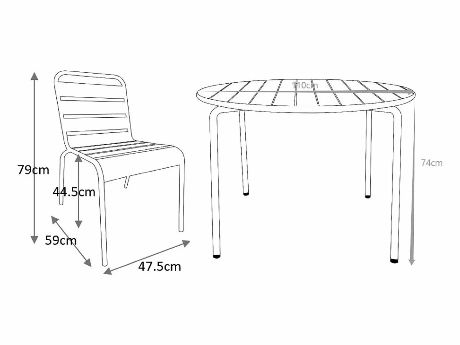 Outlet Conjunto de comedor jardín de metal - una mesa D.110cm y 4 sillas apilables - - MIRMANDE Comedores De Jardín