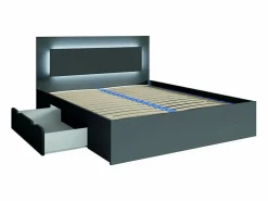 Conjunto de dormitorio NOFI - Cama de 160x200 cm con somier, 2 cajones, mesitas de noche, armario y cómoda - gris grafito Dormitorio Completo