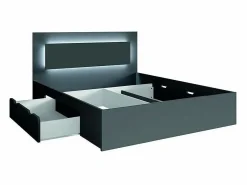Conjunto de dormitorio NOFI - Cama de 160x200 cm con somier, 2 cajones, mesitas de noche, armario y cómoda - gris grafito Dormitorio Completo