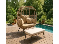 Discount Conjunto de exterior Jane - Sillón colgante de efecto ratán y reposapiés de gran tamaño con cojín Salones De Jardín