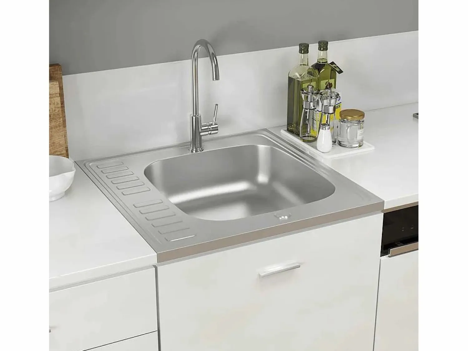 Conjunto de fregadero y escurridor de cocina plata 600x600x155 mm acero inoxidable