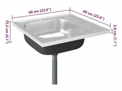 Conjunto de fregadero y escurridor de cocina plata 600x600x155 mm acero inoxidable