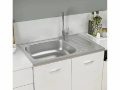 Conjunto de fregadero y escurridor de cocina plata 800x500x155 mm acero inoxidable