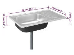 Conjunto de fregadero y escurridor de cocina plata 800x500x155 mm acero inoxidable