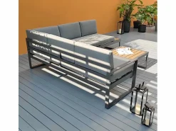 Modus Sofa Conjunto de jardín con sofá esquinero 3 + 2 plazas y mesita Eysha