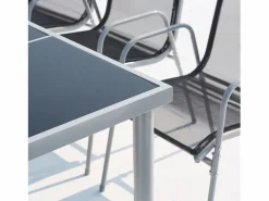 Concept-Usine Conjunto de jardín de acero inoxidable y textileno 8 personas LUSIANA