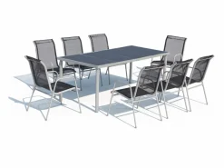 Concept-Usine Conjunto de jardín de acero inoxidable y textileno 8 personas LUSIANA