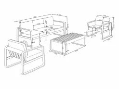 Sale MYLIA Conjunto de jardín de aluminio: 1 sofá de 3 plazas, 2 sillones y 1 mesa de centro - con cojines beige - LOMIA de Blanco