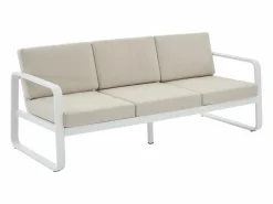 Sale MYLIA Conjunto de jardín de aluminio: 1 sofá de 3 plazas, 2 sillones y 1 mesa de centro - con cojines beige - LOMIA de Blanco