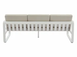Sale MYLIA Conjunto de jardín de aluminio: 1 sofá de 3 plazas, 2 sillones y 1 mesa de centro - con cojines beige - LOMIA de Blanco