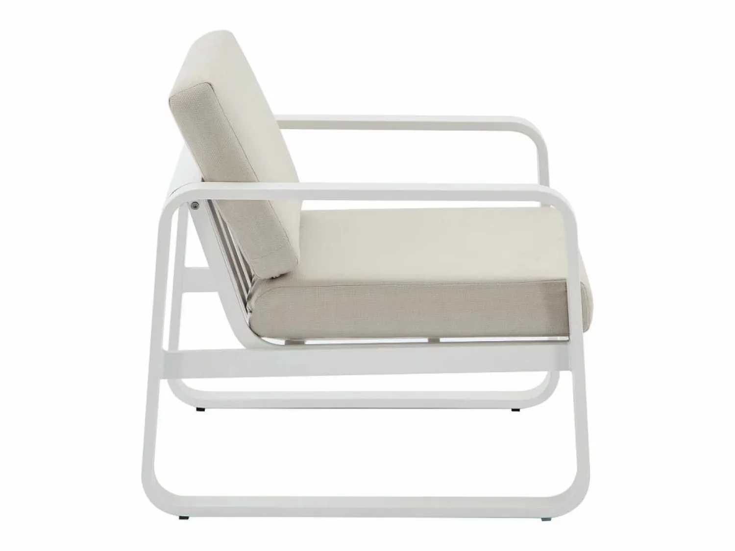 Sale MYLIA Conjunto de jardín de aluminio: 1 sofá de 3 plazas, 2 sillones y 1 mesa de centro - con cojines beige - LOMIA de Blanco
