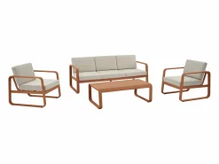Hot MYLIA Conjunto de jardín de aluminio: 1 sofá de 3 plazas, 2 sillones y 1 mesa baja - Color con cojines beige - LOMIA de Cobrizo