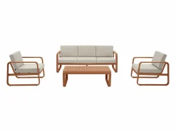 Hot MYLIA Conjunto de jardín de aluminio: 1 sofá de 3 plazas, 2 sillones y 1 mesa baja - Color con cojines beige - LOMIA de Cobrizo