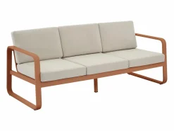 Hot MYLIA Conjunto de jardín de aluminio: 1 sofá de 3 plazas, 2 sillones y 1 mesa baja - Color con cojines beige - LOMIA de Cobrizo