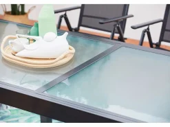 Discount Concept-Usine Conjunto de jardín de aluminio: mesa extensible + 10 sillas textileno BRESCIA Gris