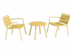 MYLIA Conjunto de jardín de metal - 2 sillones bajos y una mesa auxiliar - Amarillo - MIRMANDE