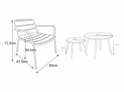 MYLIA Conjunto de jardín de metal: 2 sillones bajos apilables y mesas nido -