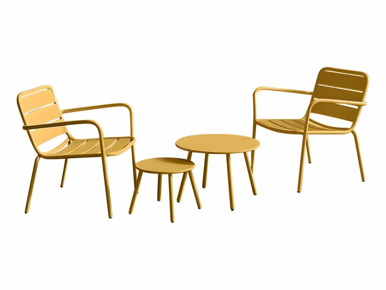 Sale Conjunto de jardín de metal - 2 sillones bajos apilables mesas nido - Amarillo de Salones De Jardín