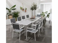 Happy Garden Conjunto de jardín extensible LAMPEDUSA 10 plazas en textileno gris aluminio blanco