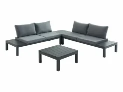 New MYLIA Conjunto de jardín modular de aluminio: sofá esquinero + 1 mesa de centro - Antracita RISILI de Gris antracita