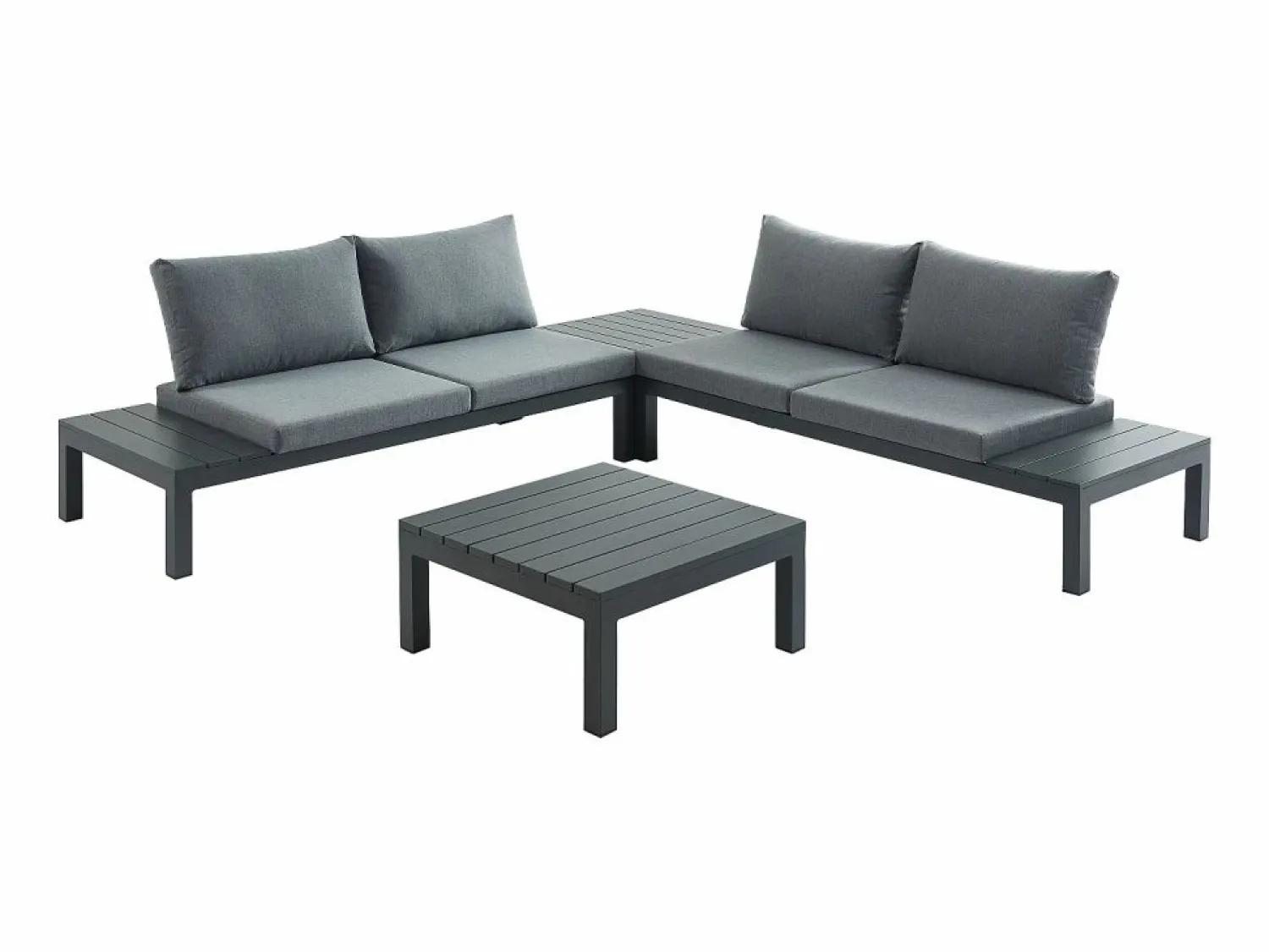 New MYLIA Conjunto de jardín modular de aluminio: sofá esquinero + 1 mesa de centro - Antracita RISILI de Gris antracita