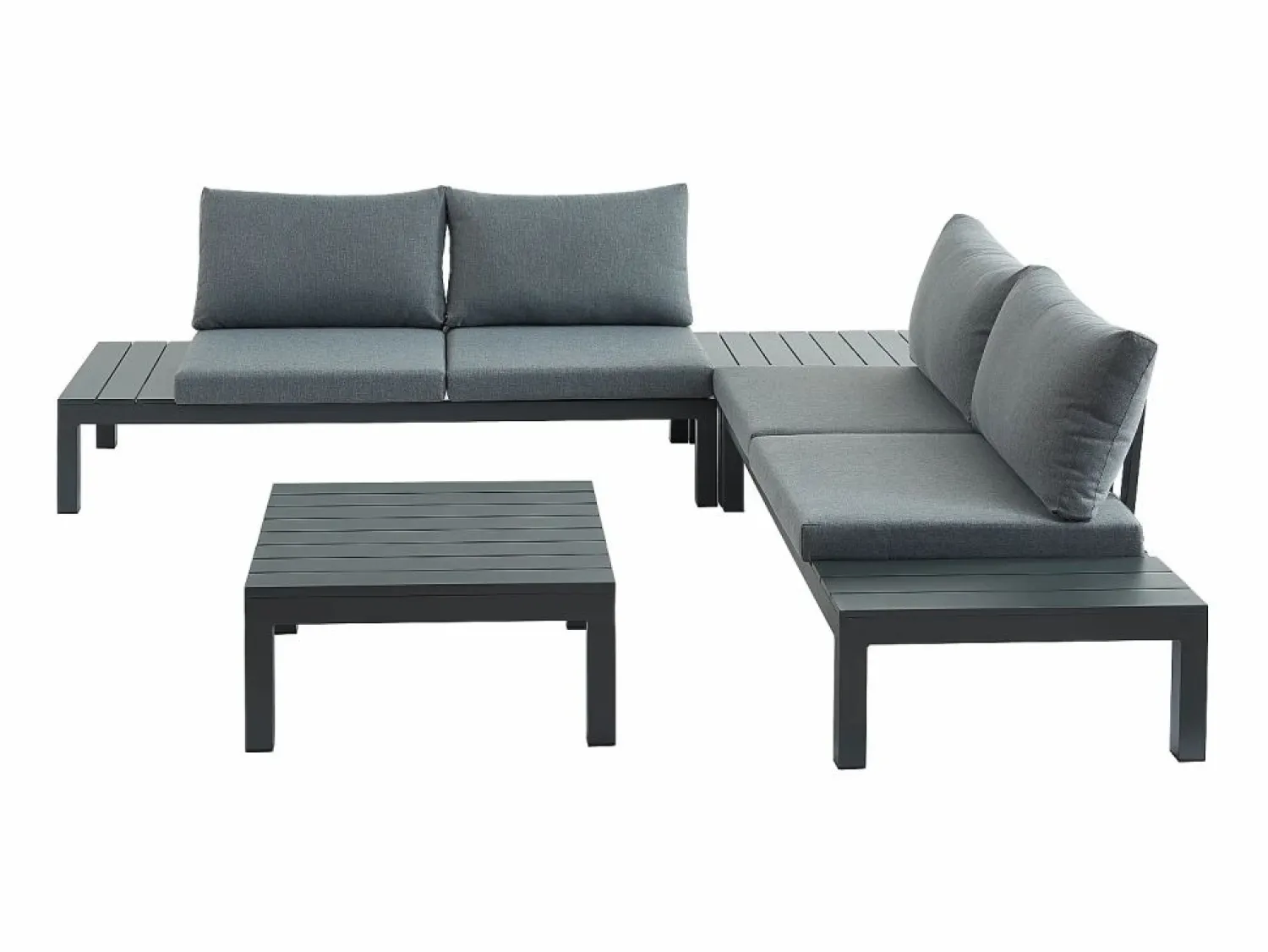 New MYLIA Conjunto de jardín modular de aluminio: sofá esquinero + 1 mesa de centro - Antracita RISILI de Gris antracita