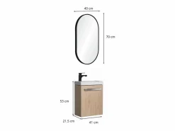 Conjunto de lavabo de pared Nevada con grifería negra y espejo ovalado