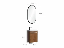 Clearance Conjunto de lavabo de pared Nevada con espejo ovalado Color natural oscuro