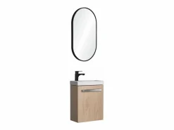 Sale Conjunto de lavabo de pared Nevada con espejo ovalado Color natural oscuro