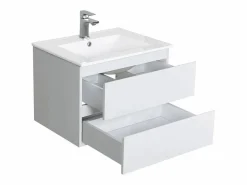 Conjunto de lavabo individual de 60cm con encimera de cerámica y grifería negra SORRENTO Blanco